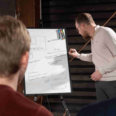 Colleagues, whiteboard, DataFlex, meeting