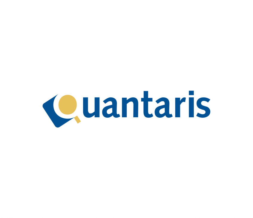 Quantaris, logo, blue, gold